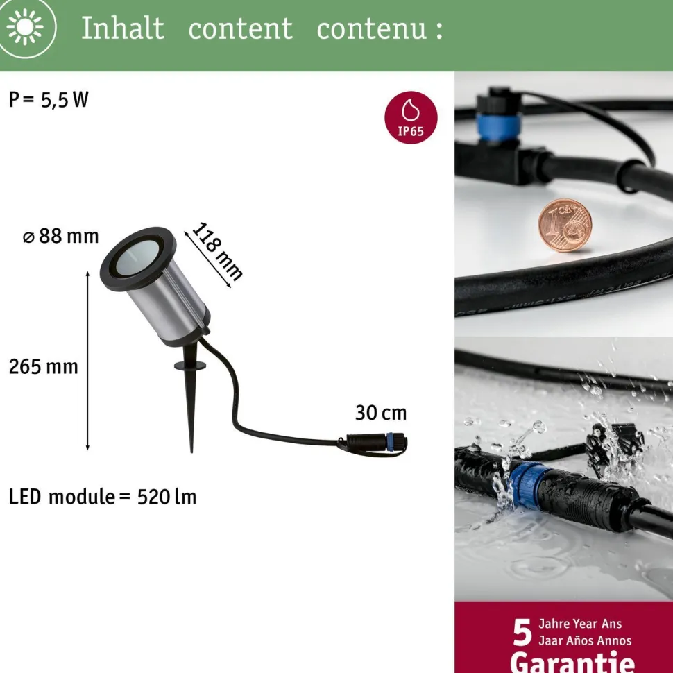 LED-puutarhaspotti Paulmann Plug & Shine Classic, IP65, 3000K, antrasiitti