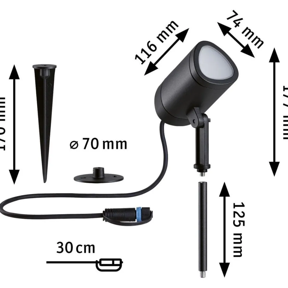LED-puutarhaspotti Paulmann Plug & Shine Shira, Smart Home Zigbee 3.0, IP65, RGBW+, antrasiitti
