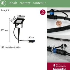 LED-puutarhaspotti Paulmann Plug & Shine Fluter, IP65, 3000K, 6,8W, musta
