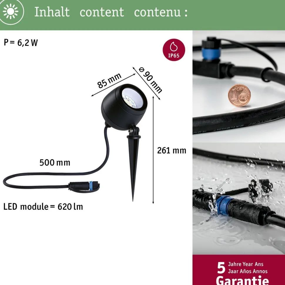 LED-puutarhaspotti Paulmann Plug & Shine Kikolo, Smart Home Zigbee 3.0, IP65, RGBW+, antrasiitti