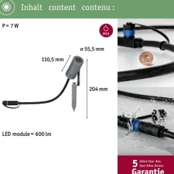 LED-puutarhaspotti Paulmann Plug & Shine Radix, IP65, 3000K, 6W, harmaa