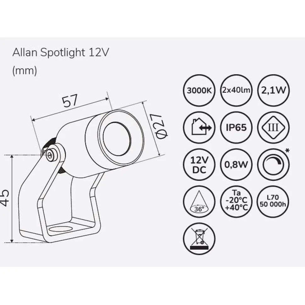LED-puutarhaspotti Llitt Allan Spotlight alumiini