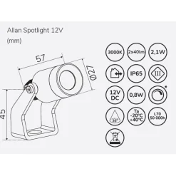 LED-puutarhaspotti Llitt Allan Spotlight alumiini 2 kpl/pkt