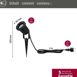 LED-puutarhaspotti Paulmann, IP65, 92mm, 2200K, musta