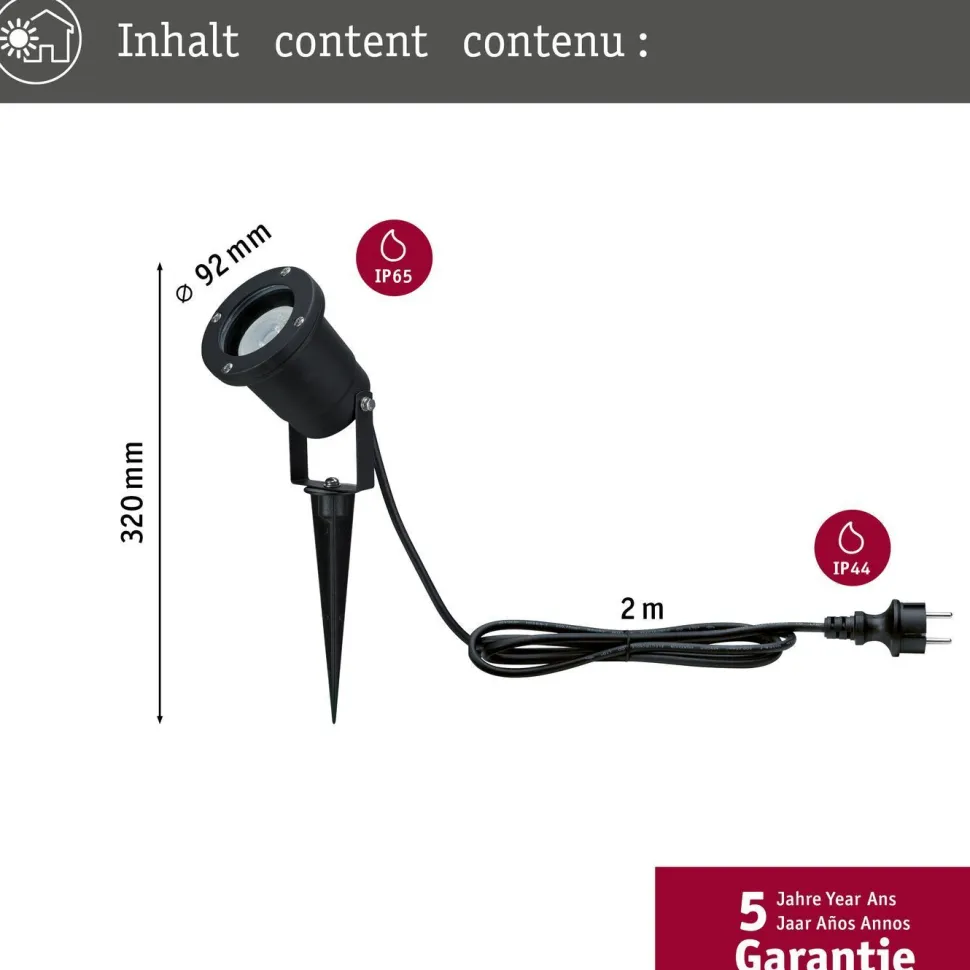 LED-puutarhaspotti Paulmann, IP65, 92mm, 2200K, musta