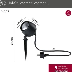 LED-puutarhaspotti Paulmann Kikolo, IP65, 90mm, 3000K, 20°, antrasiitti