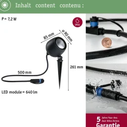 LED-puutarhaspotti Paulmann Plug & Shine Kikolo, 20°, IP65, 3000K, korroosionkestävä, antrasiitti