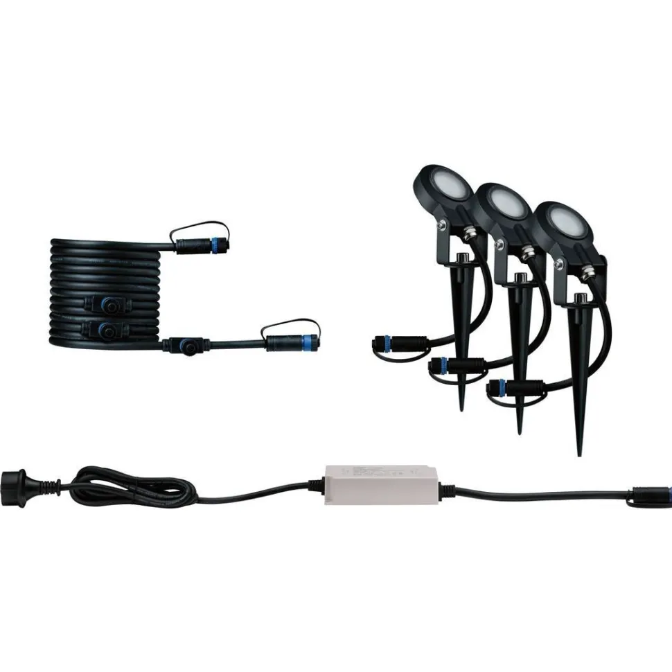 LED-puutarhaspottisarja Paulmann Plug & Shine Sting, IP67, 2200K, 3x6.3W, antrasiitti