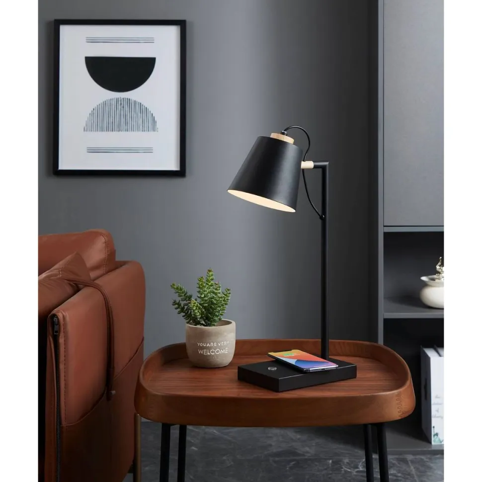 LED-Pöytävalaisin latausasemalla Eglo Lazey-QI 5.5W 24x13,5x50cm musta/puu