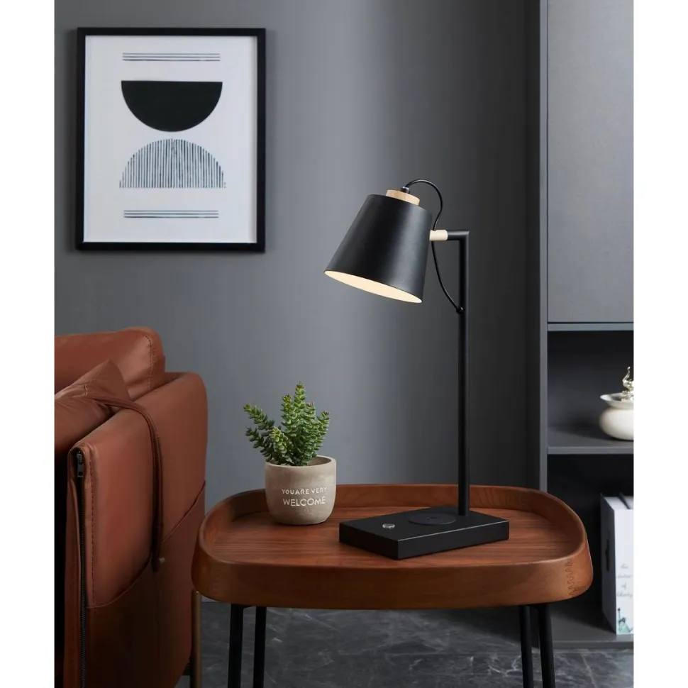 LED-Pöytävalaisin latausasemalla Eglo Lazey-QI 5.5W 24x13,5x50cm musta/puu