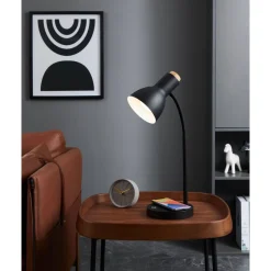 LED-Pöytävalaisin latausasemalla Eglo Veradal-QI 5.5W 21,5x16x45cm musta/puu