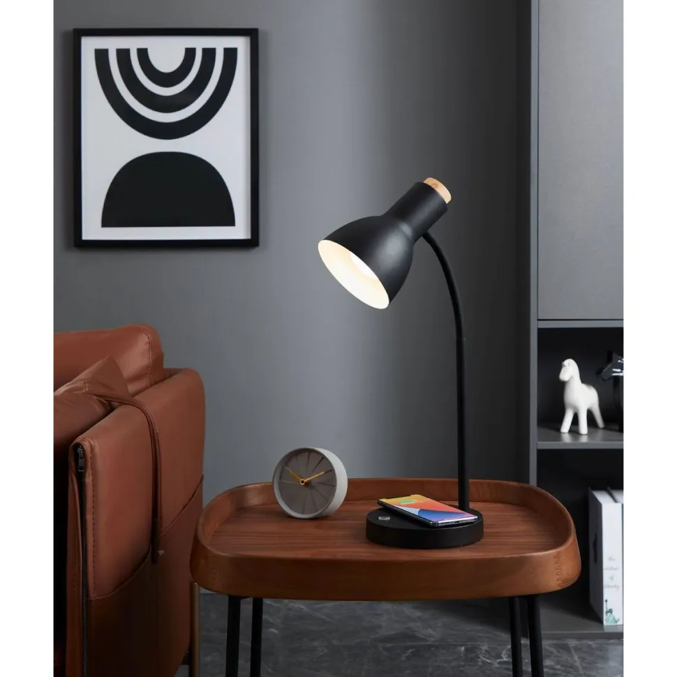 LED-Pöytävalaisin latausasemalla Eglo Veradal-QI 5.5W 21,5x16x45cm musta/puu