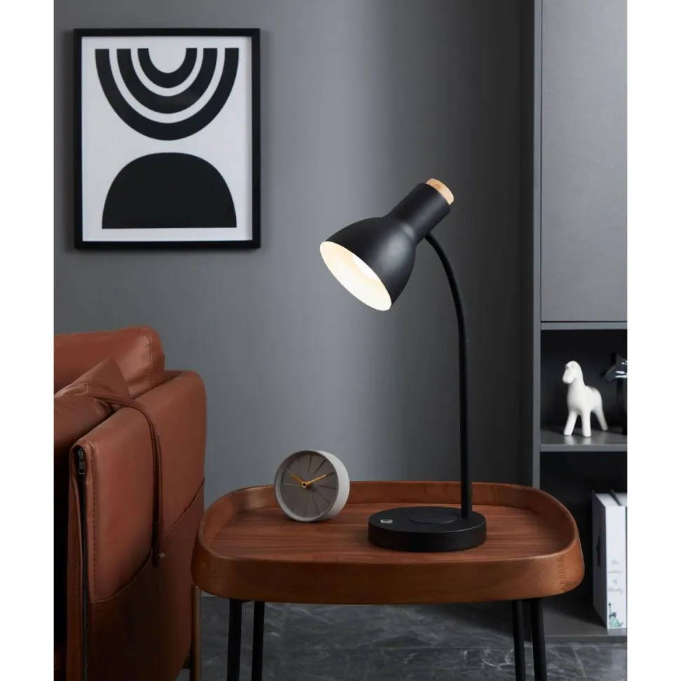 LED-Pöytävalaisin latausasemalla Eglo Veradal-QI 5.5W 21,5x16x45cm musta/puu