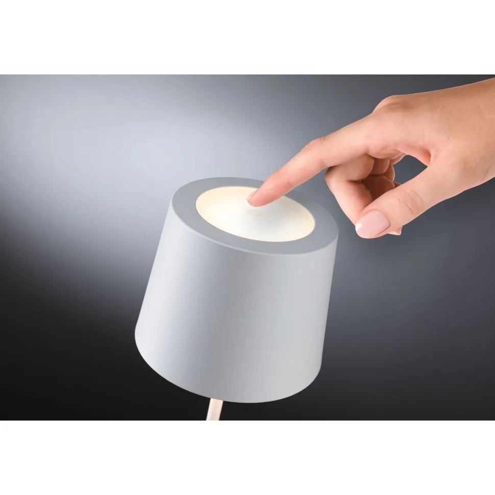 LED-pöytävalaisin Paulmann Gilo 35cm USB-ladattava IP44 2700K himmennettävä valkoinen