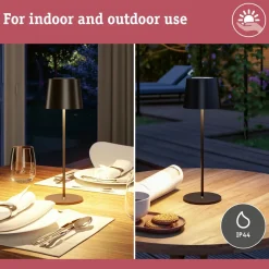 LED-pöytävalaisin Paulmann Gilo 35cm USB-ladattava IP44 2700K himmennettävä valkoinen
