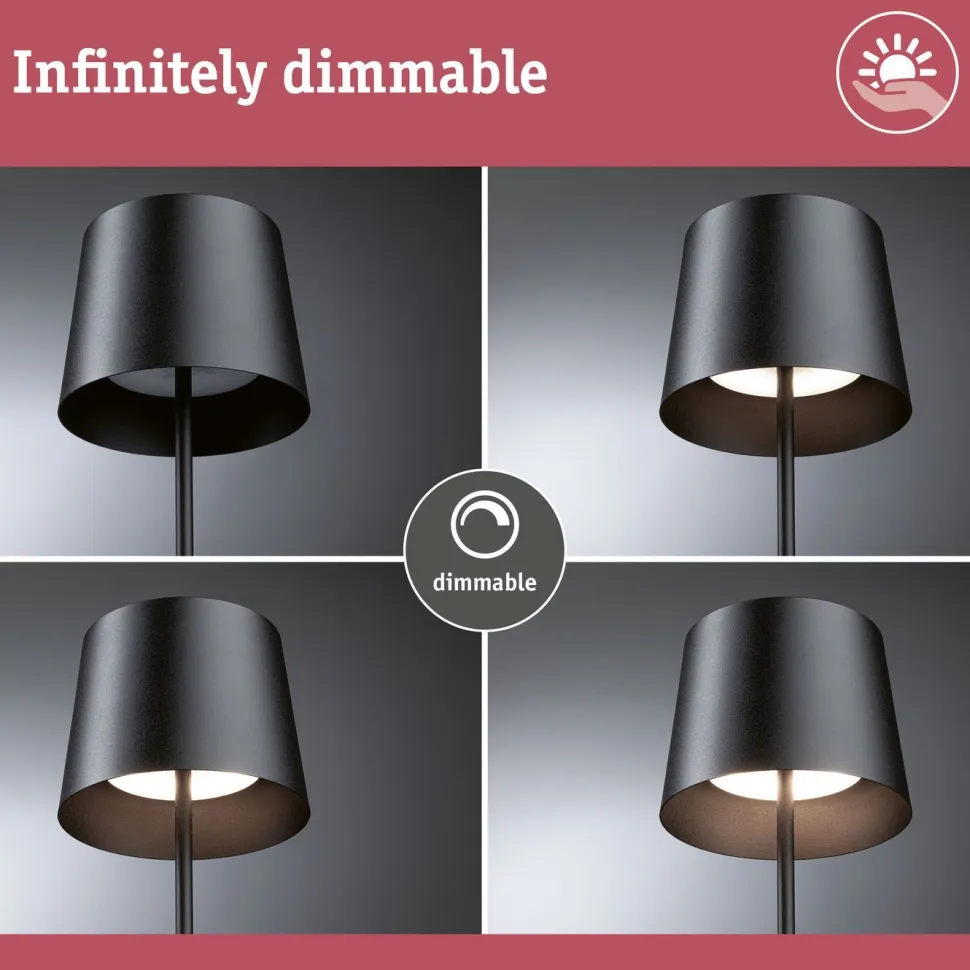 LED-pöytävalaisin Paulmann Gilo 35cm USB-ladattava IP44 2700K himmennettävä valkoinen