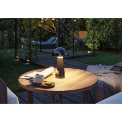 LED-pöytävalaisin Paulmann Onzo 28cm USB-ladattava 2700K IP44 3-Step-Dim himmennettävä valkoinen