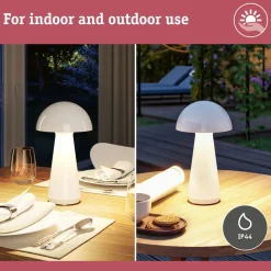 LED-pöytävalaisin Paulmann Onzo 28cm USB-ladattava 2700K IP44 3-Step-Dim himmennettävä valkoinen