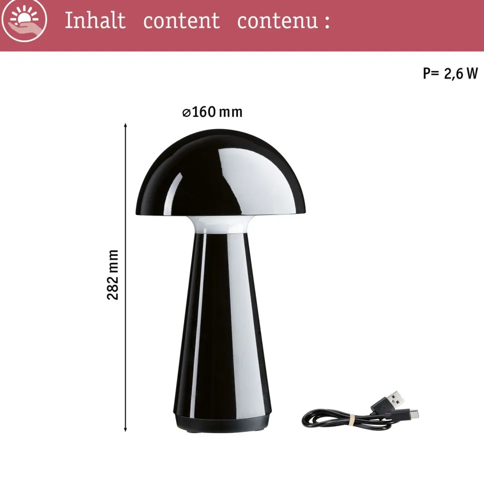 LED-pöytävalaisin Paulmann Onzo 28cm USB-ladattava 2700K IP44 3-Step-Dim himmennettävä valkoinen