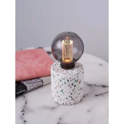 LED-pöytävalaisin Paulmann Pauleen Elegant Flare, paristokäyttöinen, E27, 2500K, terrazzo