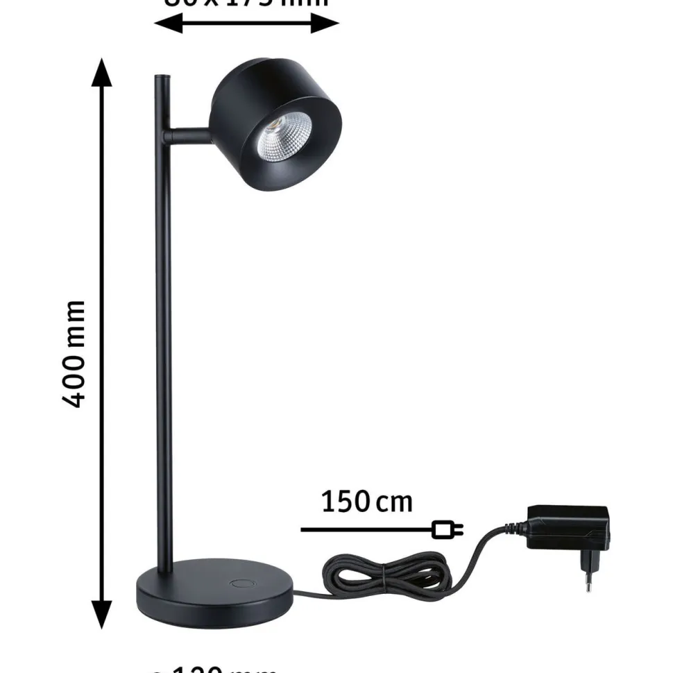 LED-pöytävalaisin Paulmann Puric Pane, 2700K, 400lm, 5,5W, himmennettävä, musta