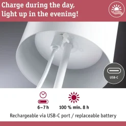 LED-pöytävalaisin Paulmann Tuni 35cm USB-ladattava 2700K IP44 himmennettävä mattamusta