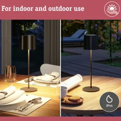 LED-pöytävalaisin Paulmann Tuni 35cm USB-ladattava 2700K IP44 himmennettävä mattamusta