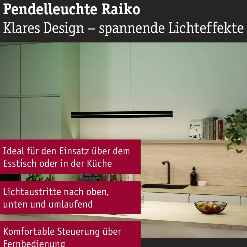 LED-riippuvalaisin Paulmann Raiko, RGBW+, himmennettävä, 2300lm/370lm, 19W/6W, musta
