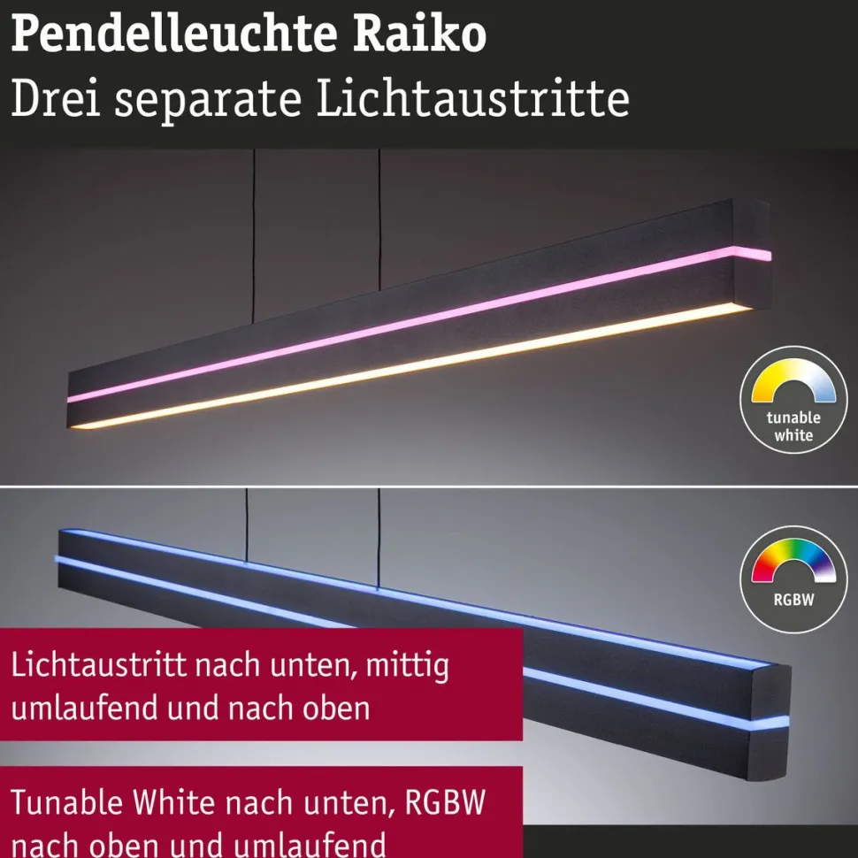 LED-riippuvalaisin Paulmann Raiko, RGBW+, himmennettävä, 2300lm/370lm, 19W/6W, musta