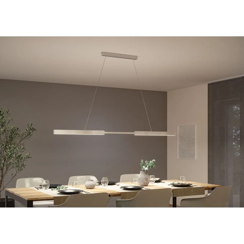 LED-riippuvalaisin Paulmann Aptare säädettävä leveys ja korkeus 2700K 2050lm/2050lm 2x16.5/16.5W liikeohjattava himmennettävä harjattu alumiini