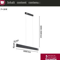 LED-riippuvalaisin Paulmann Jagun Smart Home Zigbee 3.0 1800lm 21W himmennettävä antrasiitti