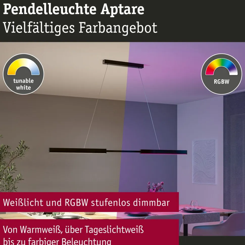 LED-riippuvalaisin Paulmann Smart Home Zigbee 3.0 Aptare, säädettävä, RGBW+, himmennettävä, 1920lm/1920lm, 2x16W, harjattu musta