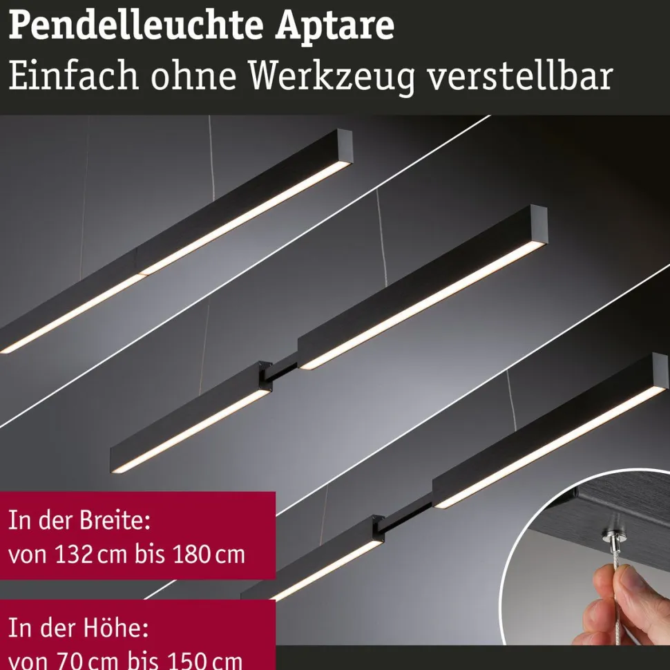 LED-riippuvalaisin Paulmann Smart Home Zigbee 3.0 Aptare, säädettävä, RGBW+, himmennettävä, 1920lm/1920lm, 2x16W, harjattu musta