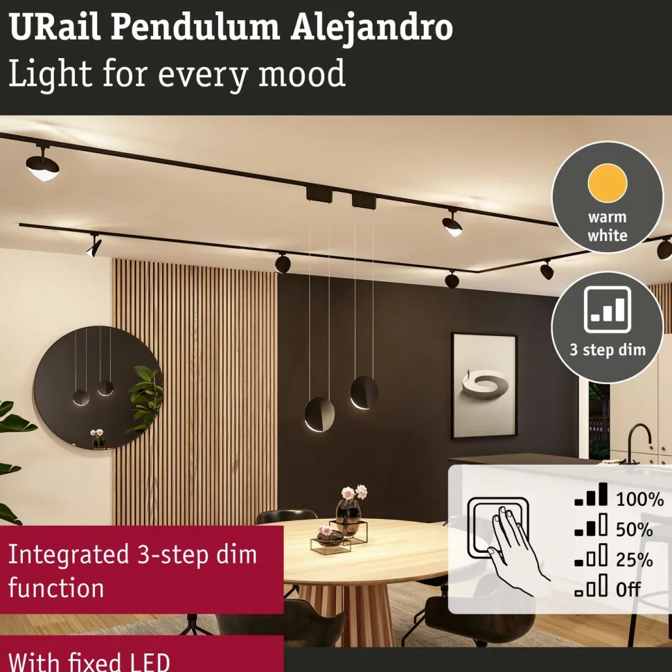 LED-riippuvalaisin Paulmann URail Alejandro 800lm 10W 4000K 3-Step-Dim himmennettävä valkoinen