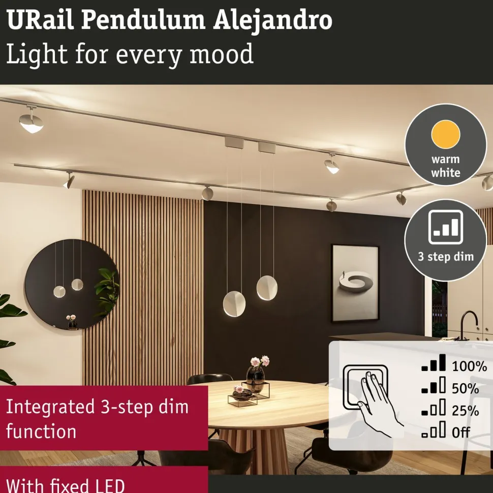 LED-riippuvalaisin Paulmann URail Alejandro 800lm 10W 4000K 3-Step-Dim himmennettävä valkoinen