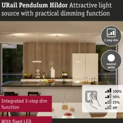 LED-riippuvalaisin Paulmann URail Hildor 850lm 15W 4000K 3-Step-Dim himmennettävä valkoinen