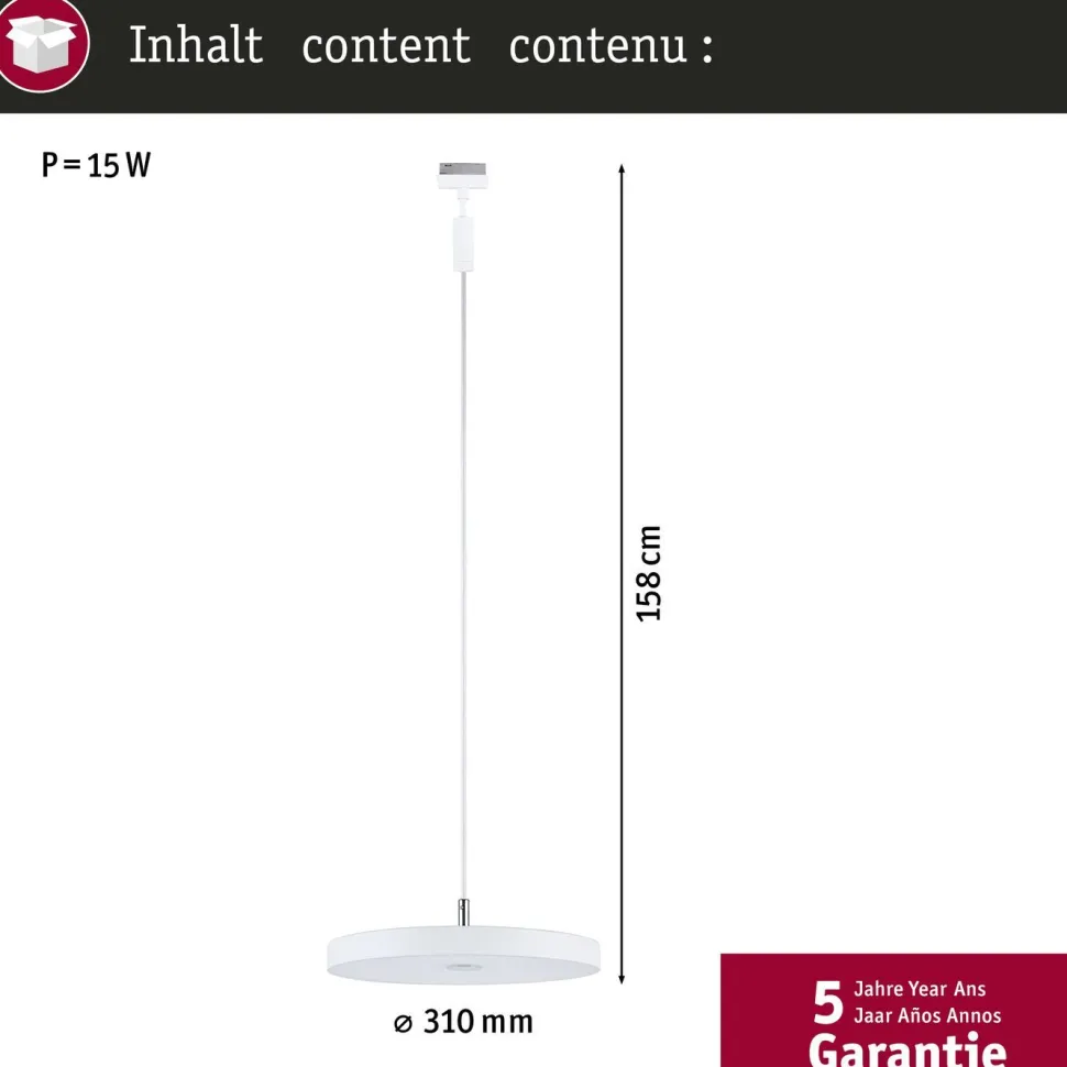 LED-riippuvalaisin Paulmann URail Hildor 850lm 15W 4000K 3-Step-Dim himmennettävä valkoinen