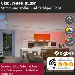 LED-riippuvalaisin Paulmann URail Smart Home Zigbee 3.0 Hildor, Ø31cm, 510lm, 10W, RGBW+, himmennettävä, 230V, mattamusta