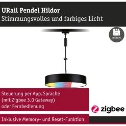 LED-riippuvalaisin Paulmann URail Smart Home Zigbee 3.0 Hildor, Ø31cm, 510lm, 10W, RGBW+, himmennettävä, 230V, mattamusta