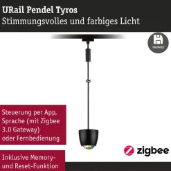 LED-riippuvalaisin Paulmann URail Smart Home Zigbee 3.0 Tyros, Ø10cm, 200lm, 4.5W, RGBW+, himmennettävä, 230V, signaalivalkoinen