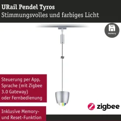 LED-riippuvalaisin Paulmann URail Smart Home Zigbee 3.0 Tyros, Ø10cm, 200lm, 4.5W, RGBW+, himmennettävä, 230V, signaalivalkoinen