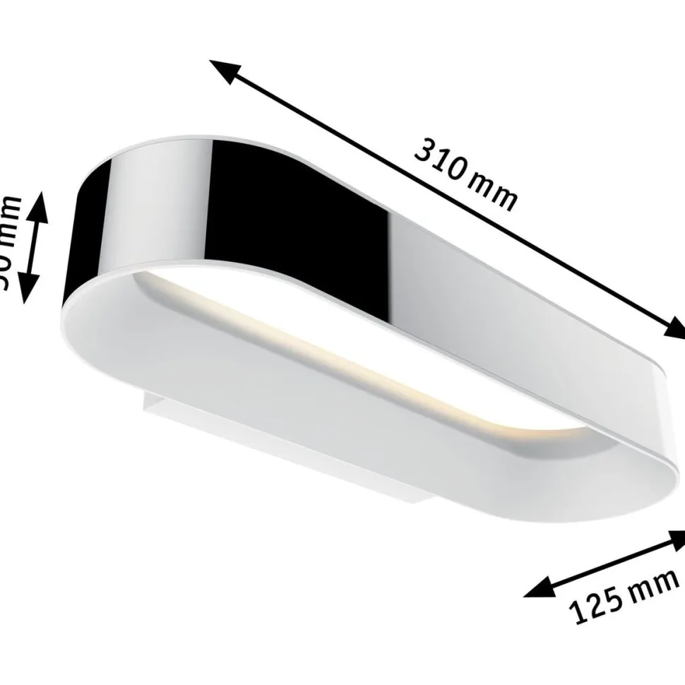 LED-seinävalaisin Paulmann Agena, IP44, 2700K, himmennettävä, kromi/mattavalkoinen