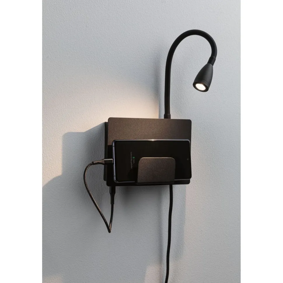 LED-seinävalaisin Paulmann Halina, USB C, 2700K, 200lm, 2.4W, mattamusta