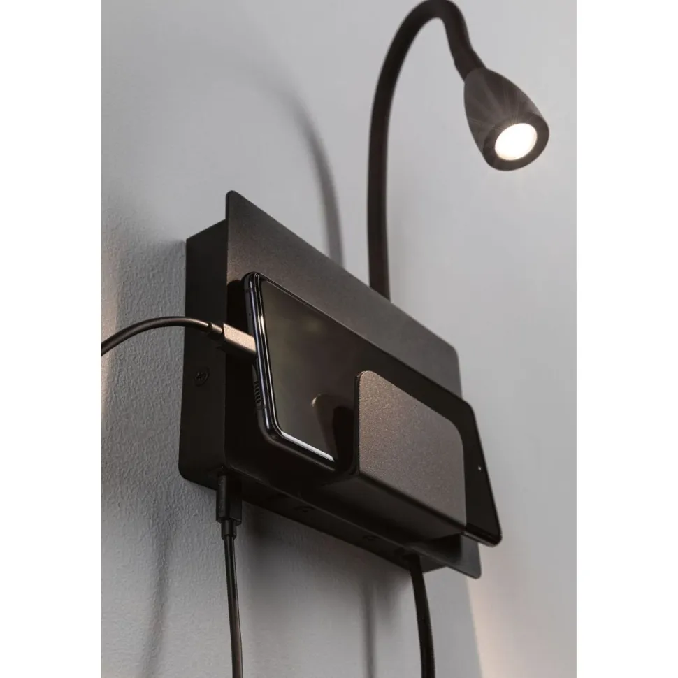 LED-seinävalaisin Paulmann Halina, USB C, 2700K, 200lm, 2.4W, mattamusta