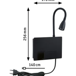 LED-seinävalaisin Paulmann Halina, USB C, 2700K, 200lm, 2.4W, mattamusta
