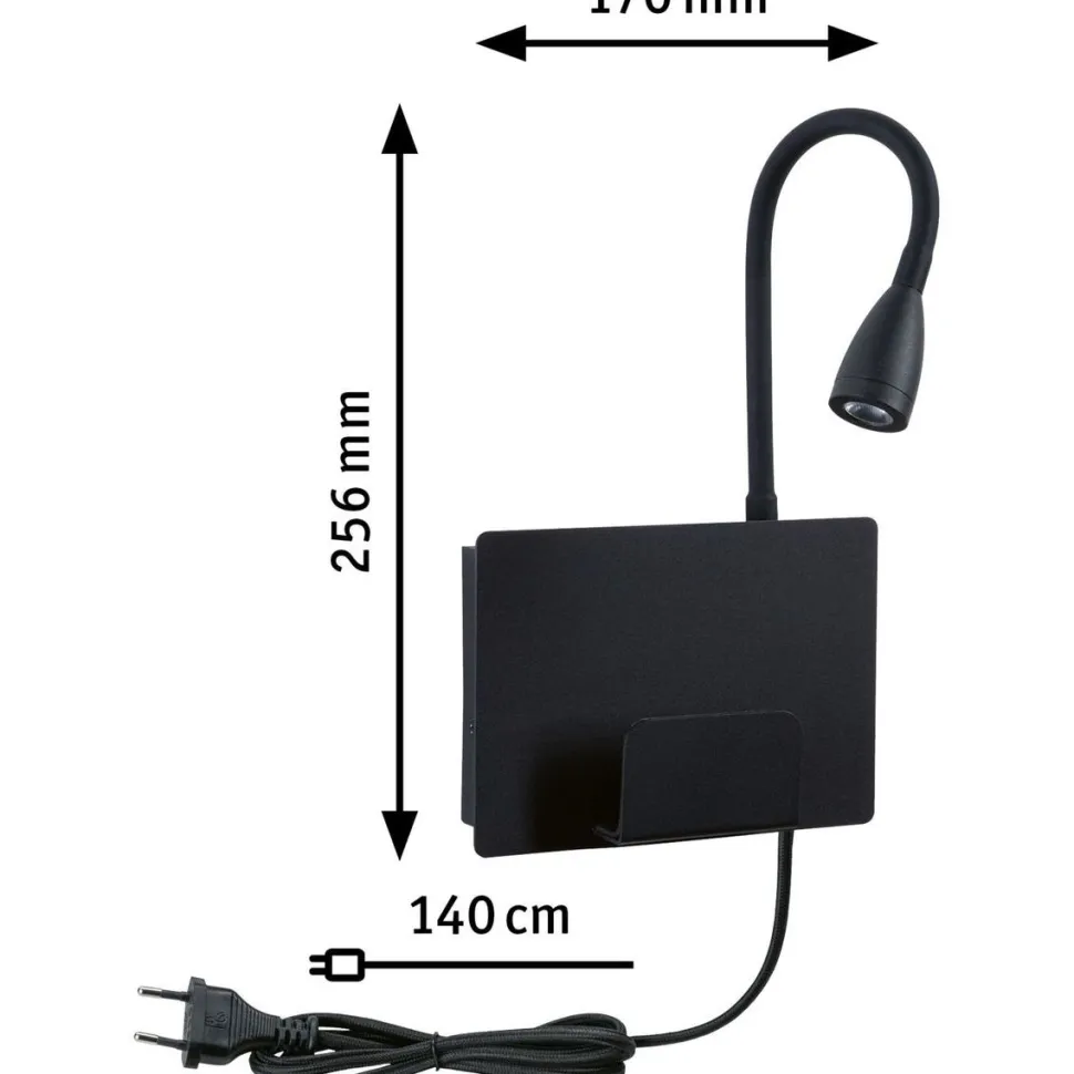LED-seinävalaisin Paulmann Halina, USB C, 2700K, 200lm, 2.4W, mattamusta