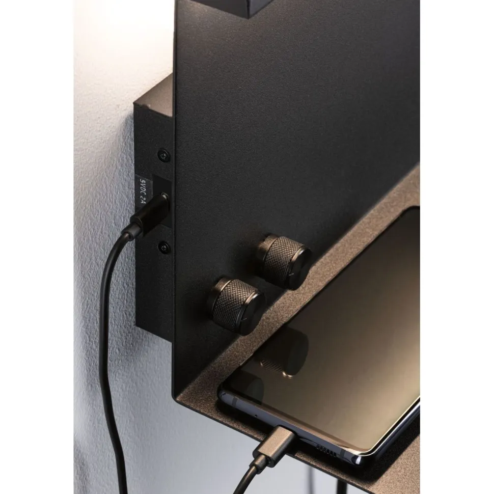 LED-seinävalaisin Paulmann Jarina, USB C, 3000K, himmennettävä, mattamusta