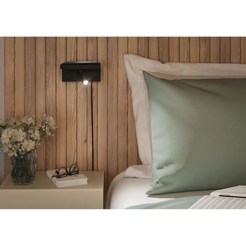 LED-seinävalaisin Paulmann Jarina, USB C, 3000K, himmennettävä, mattamusta