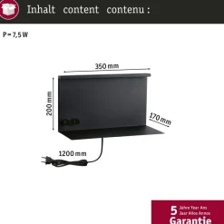 LED-seinävalaisin Paulmann Jarina, USB C, 3000K, himmennettävä, mattamusta