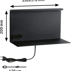 LED-seinävalaisin Paulmann Jarina, USB C, 3000K, himmennettävä, mattamusta